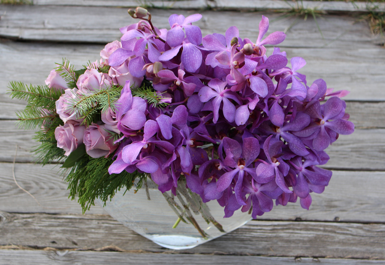 Purple Vanda Orchids and Pink Floyd Roses for Valentine's Day