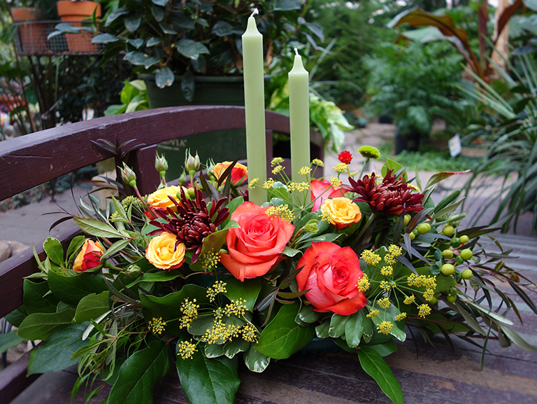 Coral Roses and Light Green Candles Boulder, CO