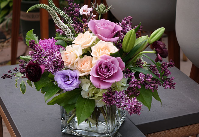 Liliac, Lavendar Roses and Peach Roses Sturtz and Copealand